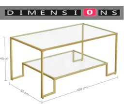 Rackhams Modern Glass Coffee Table with Storage – Gold Steel Frame, Tempered Glass Shelves - thumbnail 3