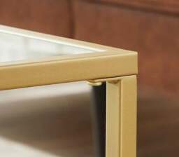 Rackhams Modern Glass Coffee Table with Storage – Gold Steel Frame, Tempered Glass Shelves - thumbnail 4
