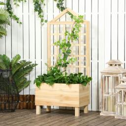 Rackhams Wooden Garden Planters with Trellis for Vine Climbing Plants, Natural - thumbnail 1
