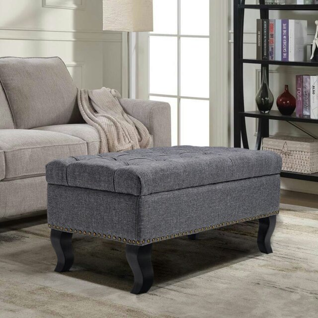 Rackhams 47 Wide  Button Tufted Upholstered Bench - Grey - image 1