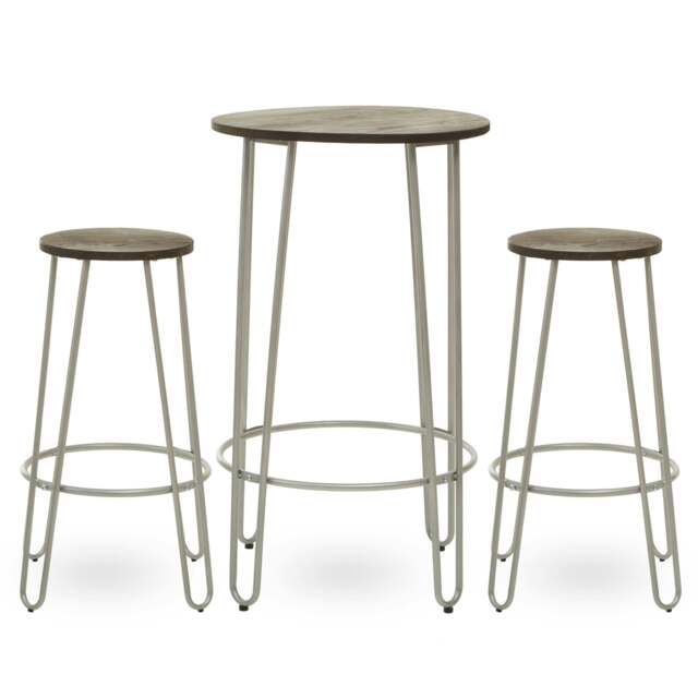 Rackhams District 3 Piece Silver Frame Bar Table Stool Set - image 1
