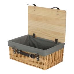 Rackhams Buff Grey Lined Willow Picnic Basket with Pinewood Lid - Extra Large - 1 - Wicker and Pinewood - thumbnail 1