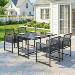 Rackhams Garden Dining Set, Outdoor Table and Chairs with Foldable Backrest - 1 table, 4 chairs - Dark Grey - 120 - thumbnail 1