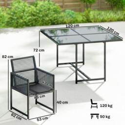 Rackhams Garden Dining Set, Outdoor Table and Chairs with Foldable Backrest - 1 table, 4 chairs - Dark Grey - 120 - thumbnail 3