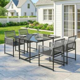 Rackhams Garden Dining Set, Outdoor Table and Chairs with Foldable Backrest - 1 table, 4 chairs - Dark Grey - 120 - thumbnail 6
