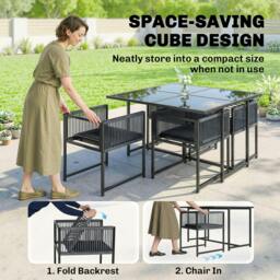 Rackhams Garden Dining Set, Outdoor Table and Chairs with Foldable Backrest - 1 table, 4 chairs - Dark Grey - 120 - thumbnail 4