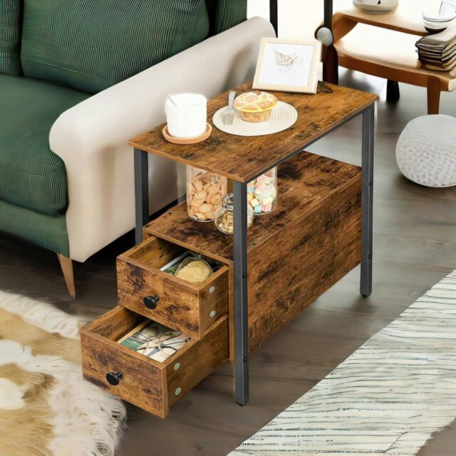 Rackhams Slim Bedside Table with 2 Drawers - image 1