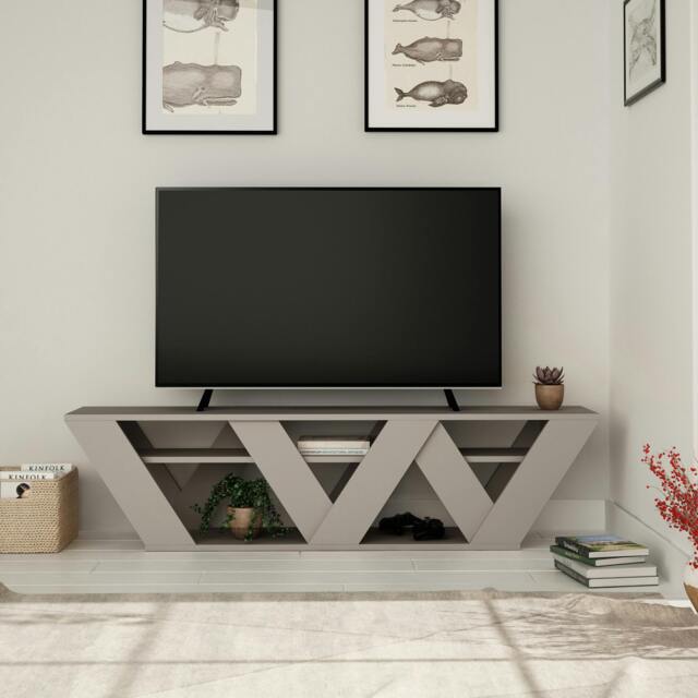 "Rackhams Ralla Modern TV Unit with Shelves 65"" 158cm - Mocha Grey" - image 1