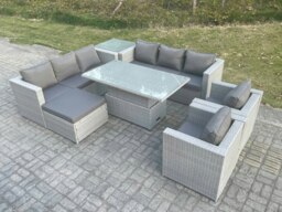 Rackhams Rattan Garden Sofa Dining Set with Adjustable Rising Table, Lounge Chair, Side Table & Footstool - thumbnail 4