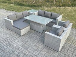 Rackhams Rattan Garden Sofa Dining Set with Adjustable Rising Table, Lounge Chair, Side Table & Footstool - thumbnail 3