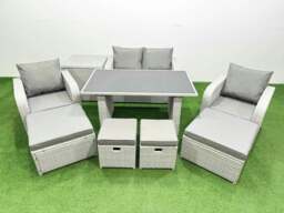 Rackhams 8 Seater Patio Garden Furniture Sets with Dining Table Love Sofa Side Table 4 Stools Light Grey - thumbnail 1