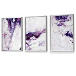 Rackhams Set of 3 Purple Pink Abstract Waves Framed Wall Art - 30x42cm (A3) - Silver