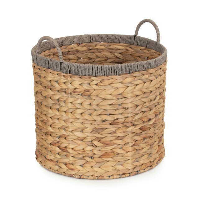 Rackhams Round Water Hyacinth Storage Basket With Grey Rope Border - Small