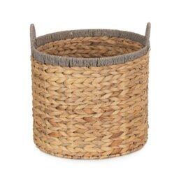 Rackhams Round Water Hyacinth Storage Basket With Grey Rope Border - Small - thumbnail 3