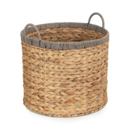 Rackhams Round Water Hyacinth Storage Basket With Grey Rope Border - Small - thumbnail 1