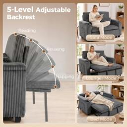 Rackhams 2 Seater Sofa Bed, 3-in-1 Corduroy Pull Out Sleeper Sofa, Dark Grey - thumbnail 5