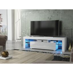 Rackhams Chic 160cm TV Unit – Modern TV Stand Cabinet with White High Gloss Doors and Free LED - 160 cm - 1 -  MDF/Chipboard - thumbnail 3