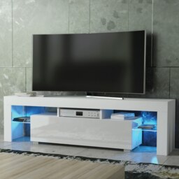 Rackhams Chic 160cm TV Unit – Modern TV Stand Cabinet with White High Gloss Doors and Free LED - 160 cm - 1 -  MDF/Chipboard - thumbnail 2