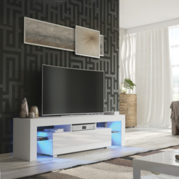 Rackhams Chic 160cm TV Unit – Modern TV Stand Cabinet with White High Gloss Doors and Free LED - 160 cm - 1 -  MDF/Chipboard - thumbnail 6