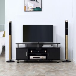Rackhams TV Unit Cabinet with Storage Shelves Entertainment Center Black - thumbnail 2