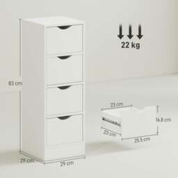 Rackhams 4-Drawer Bathroom Cabinet, Freestanding Narrow Cabinet, White - Bathroom cabinet - 1 - 29W x 29D x 83H cm - thumbnail 3