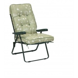 Rackhams Deluxe Garden Recliner Chair with Cushion - Foldable Outdoor Lounger - Sage Flower - 99cm x 58cm x 58cm - thumbnail 1