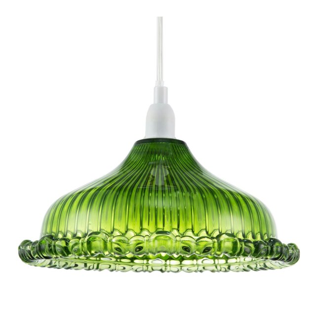 Rackhams Modern Green Line Ribbed Glass Pendant Light Shade with Moulded Edge - image 1