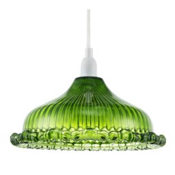 Rackhams Modern Green Line Ribbed Glass Pendant Light Shade with Moulded Edge