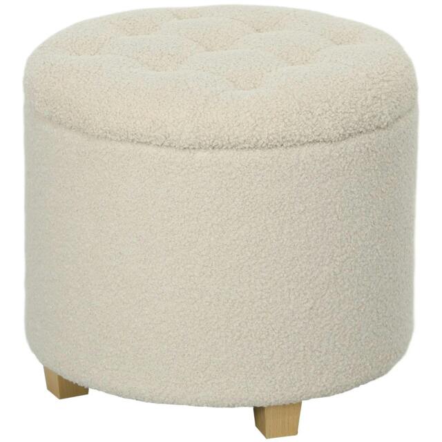 Rackhams 40.5L Teddy Fleece Storage Ottoman - Cream White