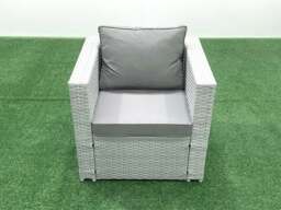 Rackhams 6 Seater Rattan Garden Furniture Set with 3 Seater Sofa 2 Chair Square Coffee Table Big Footstool Side Table Light Grey Mixed - thumbnail 5