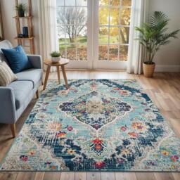 Rackhams Floransa-Vintage Blue Beige Grey Pink Traditional Boho Rug - 200 x 275 cm
