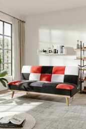 Rackhams 2-Seater Multicolour Checkered Sofa Bed - Red - thumbnail 2
