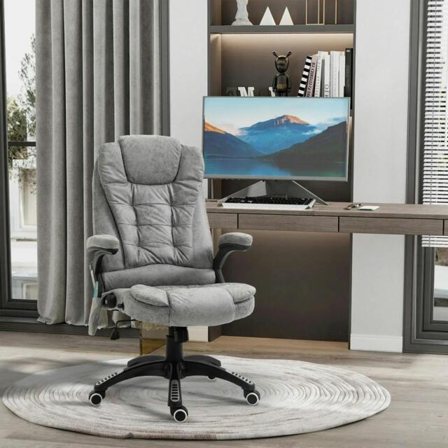 Rackhams Massage Recliner Chair Heated Office Chair with Six Massage Points Microfiber Cloth 360° Swivel Wheels Grey - image 1