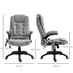 Rackhams Massage Recliner Chair Heated Office Chair with Six Massage Points Microfiber Cloth 360° Swivel Wheels Grey - thumbnail 2