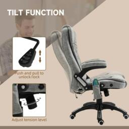Rackhams Massage Recliner Chair Heated Office Chair with Six Massage Points Microfiber Cloth 360° Swivel Wheels Grey - thumbnail 5