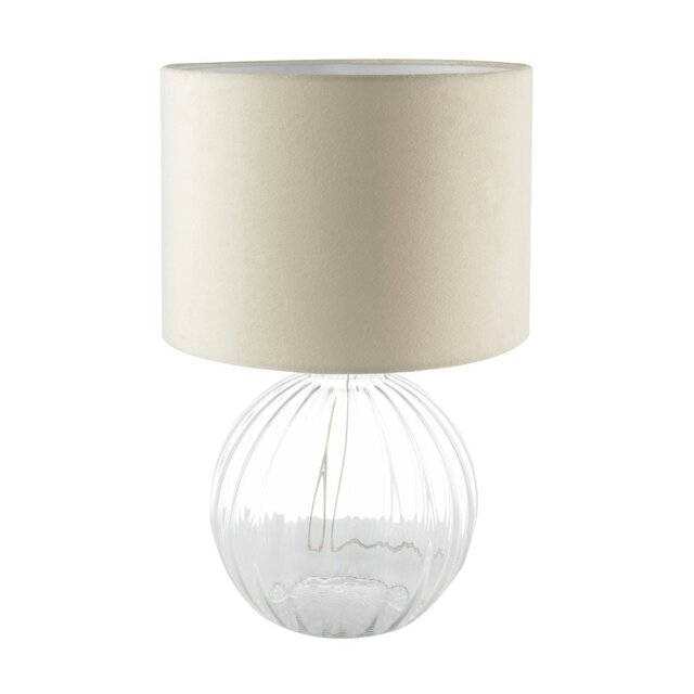 Rackhams Contemporary Clear Ribbed Glass Table Lamp with Velvet Fabric Shade - image 1
