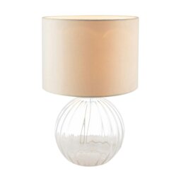 Rackhams Contemporary Clear Ribbed Glass Table Lamp with Velvet Fabric Shade - thumbnail 2