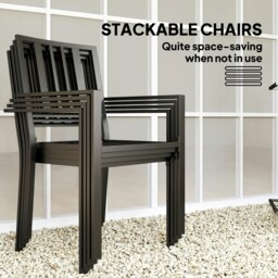 Rackhams Garden Dining Set w/ 4 Stackable Cushioned Chairs and Metal Top Table - Black - Galvanised Steel, Polyester - 94cmx94cmx71cm - thumbnail 3