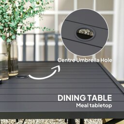 Rackhams Garden Dining Set w/ 4 Stackable Cushioned Chairs and Metal Top Table - Black - Galvanised Steel, Polyester - 94cmx94cmx71cm - thumbnail 4