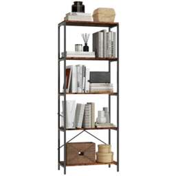 Rackhams Industrial Bookshelf, Freestanding Bookcase, Dark Grey and Black - 79W x 35D x 161H cm - White and Gold - thumbnail 6