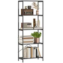 Rackhams Industrial Bookshelf, Freestanding Bookcase, Dark Grey and Black - 79W x 35D x 161H cm - White and Gold - thumbnail 2