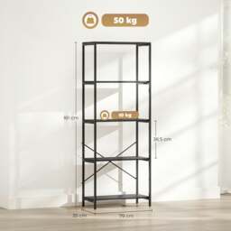 Rackhams Industrial Bookshelf, Freestanding Bookcase, Dark Grey and Black - 79W x 35D x 161H cm - White and Gold - thumbnail 3
