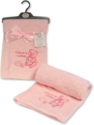 Rackhams Baby Cute As A Button Wrap Fleece Blanket for Girl/Boy Super Soft Teddy Bear Image Blankets for Newborn Babies, Toddlers, Infants - 75x100 CM - Sky - thumbnail 2