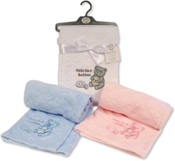 Rackhams Baby Cute As A Button Wrap Fleece Blanket for Girl/Boy Super Soft Teddy Bear Image Blankets for Newborn Babies, Toddlers, Infants - 75x100 CM - Sky - thumbnail 3