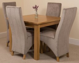 Rackhams Oslo 90 x 90cm Small Square Oak Dining Set with Lola Fabric Chairs - 1 - 4 chairs - Grey