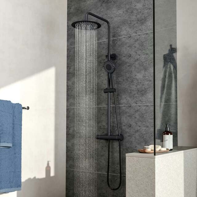 Rackhams Black Round Shower Head Shower Mixer Set - image 1