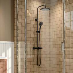 Rackhams Black Round Shower Head Shower Mixer Set - thumbnail 2