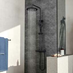 Rackhams Black Round Shower Head Shower Mixer Set