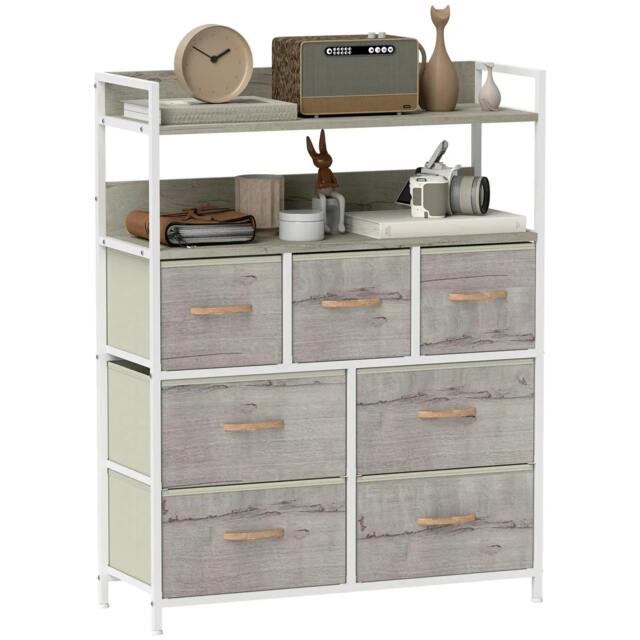 Rackhams Rustic Chest of Seven Fabric Drawers - Natural Wood Finish