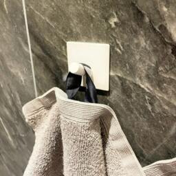 Rackhams White Stainless Steel Single Towel Hook (45 x 45mm) Self Adhesive Bathroom Wall Mounted - thumbnail 2